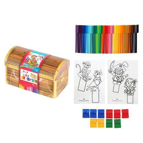 Фломастеры "Сундук с сокровищами" Faber-Castell Connector Treasure Box "Скрепляй вместе" 33 цвета, 155536 155536 фото