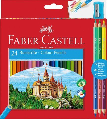 Карандаши цветные Faber-Castell 24 цвета "Замок" + 3 двухцветных карандаша + точилка, 110324 110324 фото