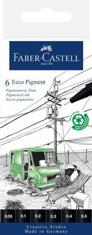 Набір капілярних ручок для графічних робіт Faber-Castell Ecco Pigment, 6 шт.- чорні, 0,05 - 0,5 мм, 266006 266006 фото