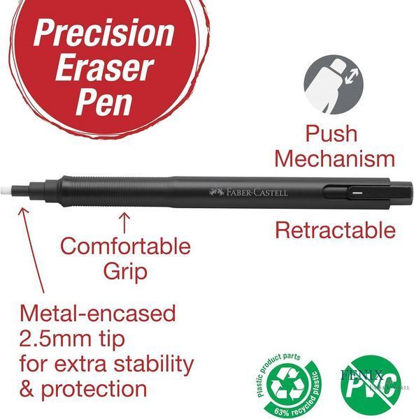 Ручка-ластик Faber-Castell Precision Eraser Pen для удаления графитного грифеля, угля, цв. карандашей, 185610 185610 фото