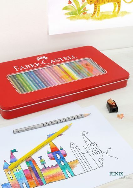Карандаши цветные Faber-Castell 48 цветов "Замок" в металлической коробке с аксессуарами, 115888 115888 фото