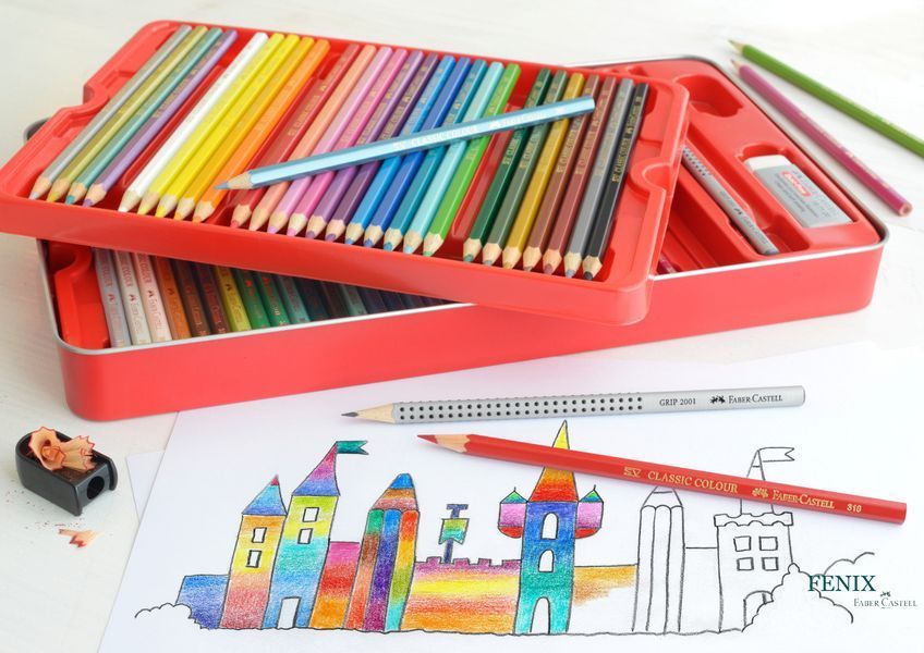 Карандаши цветные Faber-Castell 48 цветов "Замок" в металлической коробке с аксессуарами, 115888 115888 фото