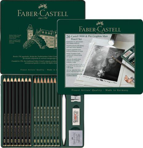 Набор чернографитных карандашей Faber-Castell Pitt Graphite Matt & Castell 9000 (НВ-14В) + аксессуары, 115224 115224 фото
