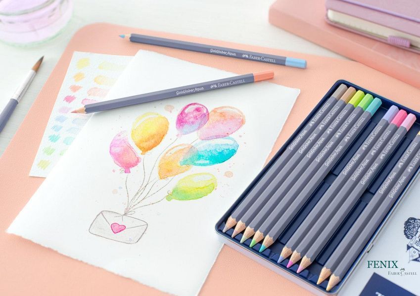 Акварельні олівці Faber-Castell Goldfaber Aqua в металевій коробці, 12 пастельних кольорів,114622 114622 фото