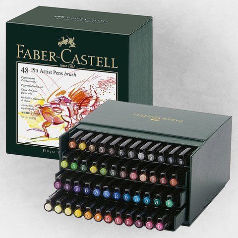 Набір капілярних ручок-пензликів Faber-Castell PITT&reg; ARTIST PEN BRUSH STUDIO BOX, 48 кольорів, 167148 167148 фото