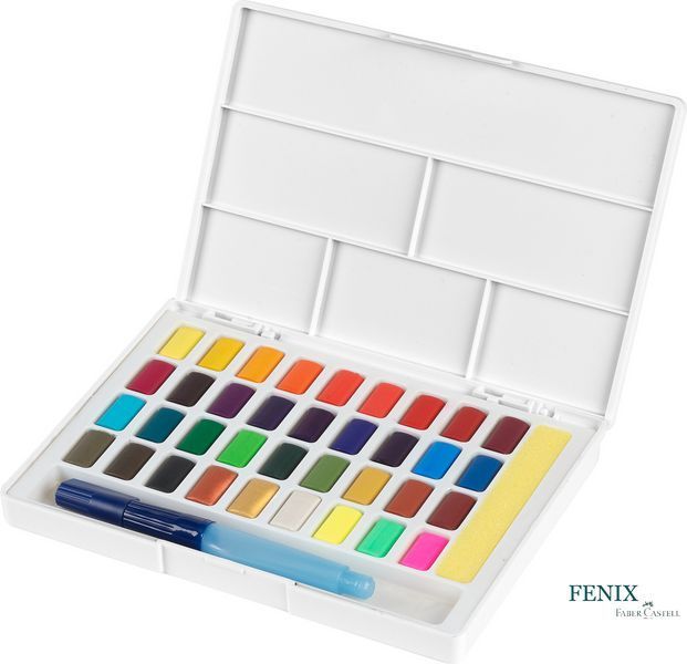 Акварельні фарби Faber-Castell Watercolors in Pans, 36 кольорів + ручка-пензлик з контейнером для води, 169736 169736 фото