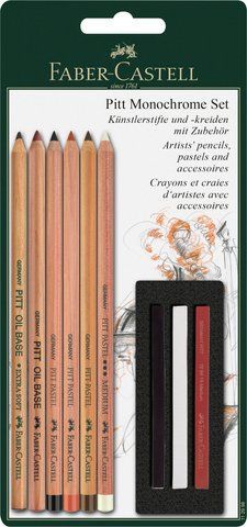 Набір пастельних олівців і крейд Faber-Castell PITT Monochrome set, 9 предметів у блістері, 112998 112998 фото