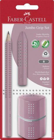 Набір Faber-Castell Jumbo Grip 2001, 1 потовщений чорнографітний олівець В + гумка + стругачка, 580082 580082 фото
