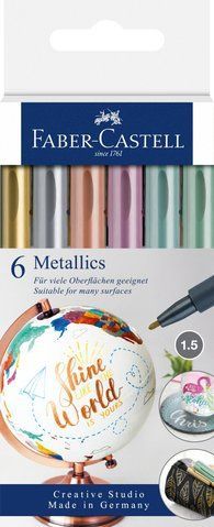 Набор тонких маркеров металликов Faber-Castell Metallics Marker M (1,5 мм) 6 цветов, 160706 160706 фото