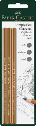 Набір вугільних пресованих олівців Faber-Castell, 3 штуки різних твердостей, 119999 119999 фото