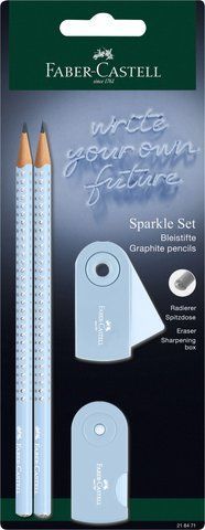 Набір Faber-Castell 2 чорнографітних олівця Grip Sparkle Sky Blue з стругачкою і гумкою Sleeve, 218471 218471 фото