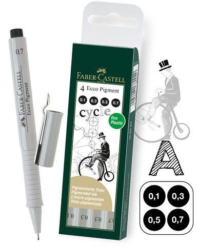 Набір капілярних ручок Faber-Castell Ecco Pigment, 4 шт., колір чорний, 0,1/0,3/0,5/0,7 мм, 166004 166004 фото