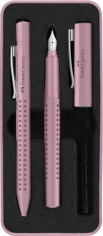 Подарунковий набір ручок Faber-Castell GRIP 2010 Rose Shadows в металевому пеналі, кулькова ручка + перова, 201528 201528 фото
