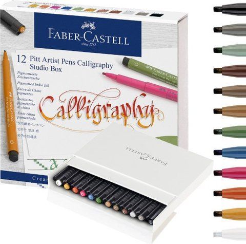 Набор капиллярных ручек для каллиграфии Faber-Castell Pitt Calligraphy Studio Box, 12 цветов, 167512 167512 фото
