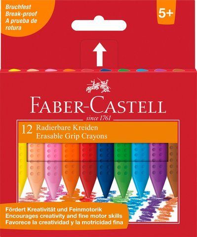 Крейда воскова Faber-Castell Plastic Grip тригранна в картонній коробці 12 кольорів, 122520 122520 фото