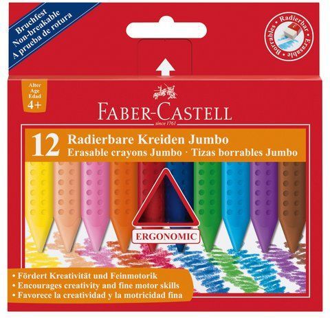 Крейда воскова Faber-Castell Plastic Grip Jumbo потовщені тригранні в картонній коробці 12 кольорів, 122540 122540 фото