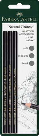 Набір вугільних олівців натуральних Faber-Castell Pitt Charcoal, колір чорний безолійний, 3 твердості,117498 117498 фото