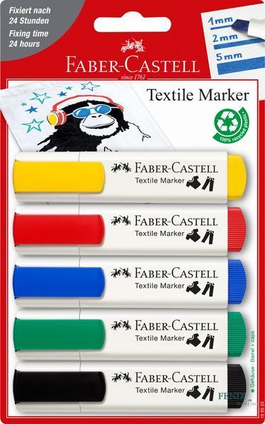 Маркери для тканини Faber-Castell Textile Marker, набір 5 кольорів у блістері, 159520 159520 фото