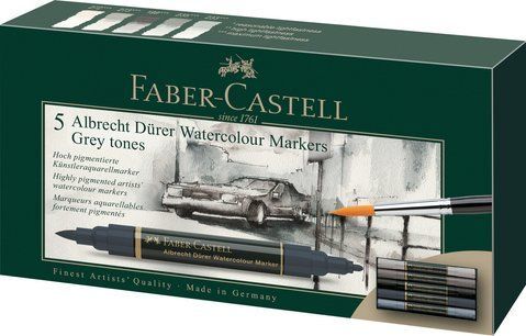 Акварельные двухсторонние маркеры Faber-Castell Albrecht D&uuml;rer Grey Tones, набор 5 цветов серые тона, 160306 160306 фото