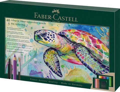 Набір акварельних олівців Faber-Castell Albrecht D&uuml;rer 40 кольорів з аксесуарами у картонній коробці, 217554 217554 фото