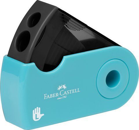 Подвійна стругачка для шульг Faber-Castell Sleeve Twin L-handed, з контейнером, колір бірюзовий з чорним, 182770 182770 фото