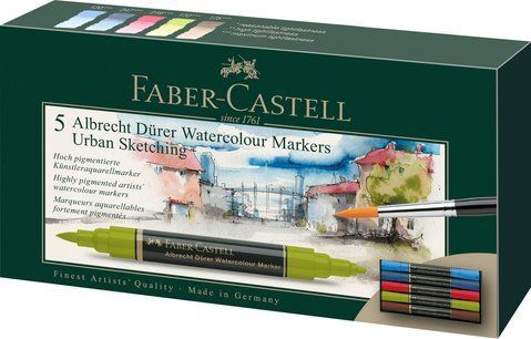 Акварельные двухсторонние маркеры Faber-Castell Albrecht D&uuml;rer Urban sketch, Городской эскиз 5 цветов, 160308 160308 фото