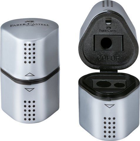 Точило Faber-Castell TRIO Grip 2001 на 3 отвори з контейнерами, колір срібний, 183800 183800 фото
