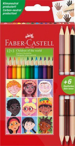 Карандаши цветные Faber-Castell Children of the World 12 цветов трехгранные + 3 двухсторонних круглых, 511514 511514 фото