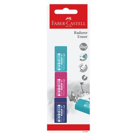 Ластик виниловый Faber-Castell Dust-Free TREND Mini, 3 ластика разных цветов в блистерной упаковке, 187290 187290 фото