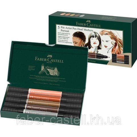 Набір двосторонніх маркерів Faber-Castell Pitt Artist Pen Dual Marker Portrait, 5 кольорів Портрет, 162009 162009 фото