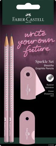 Набір Faber-Castell 2 чорнографітних олівця Grip Sparkle зі стругачкою і гумкою Sleeve, 218480 218480 фото