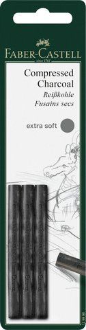 Вугілля пресоване Faber-Castell Compressed Charcoal stick Extra Soft, 3 штуки дуже м'які, 129996 129996 фото