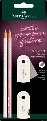 Набір Faber-Castell 2 чорнографітних олівців Grip Sparkle з точилом і гумкою Sleeve, 218481 218481 фото